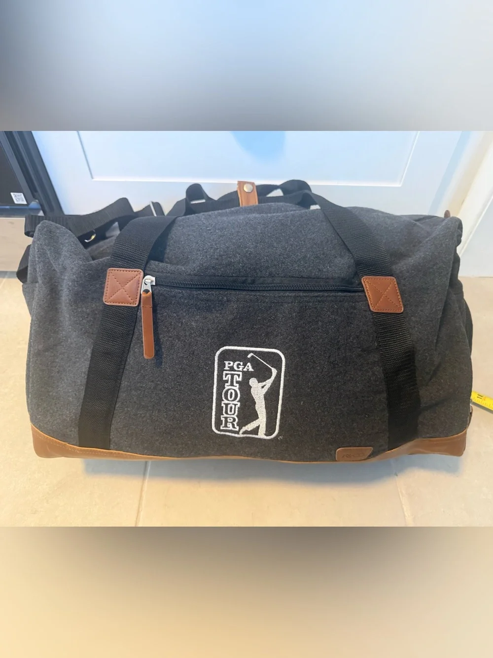 PGA TOUR Charcoal Duffel Bag with Brown Leather Trim